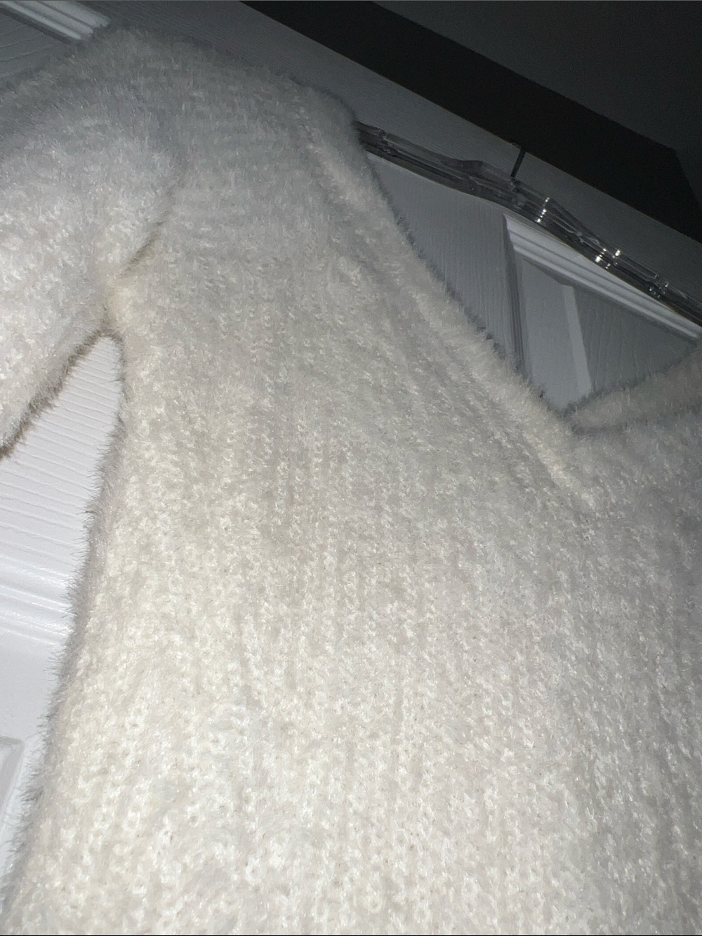 Abercrombie & Fitch Cream Fuzzy V-Neck Long Sleeve Knit Dress - Picture 3 of 3